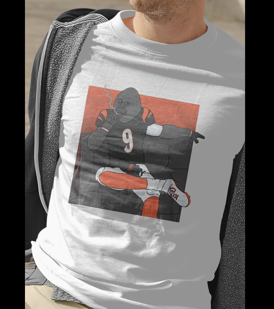 Harambe Smoking Gorilla Wearing Number 9 Jersey Sitting On Couch T-Shirt