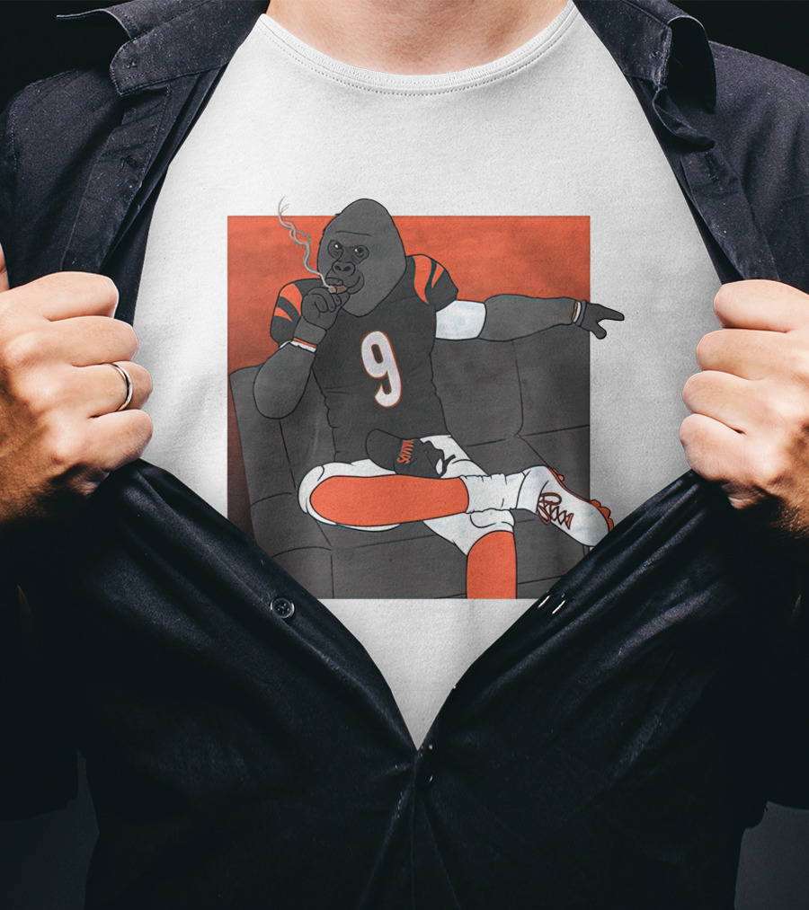 Harambe Smoking Gorilla Wearing Number 9 Jersey Sitting On Couch T-Shirt