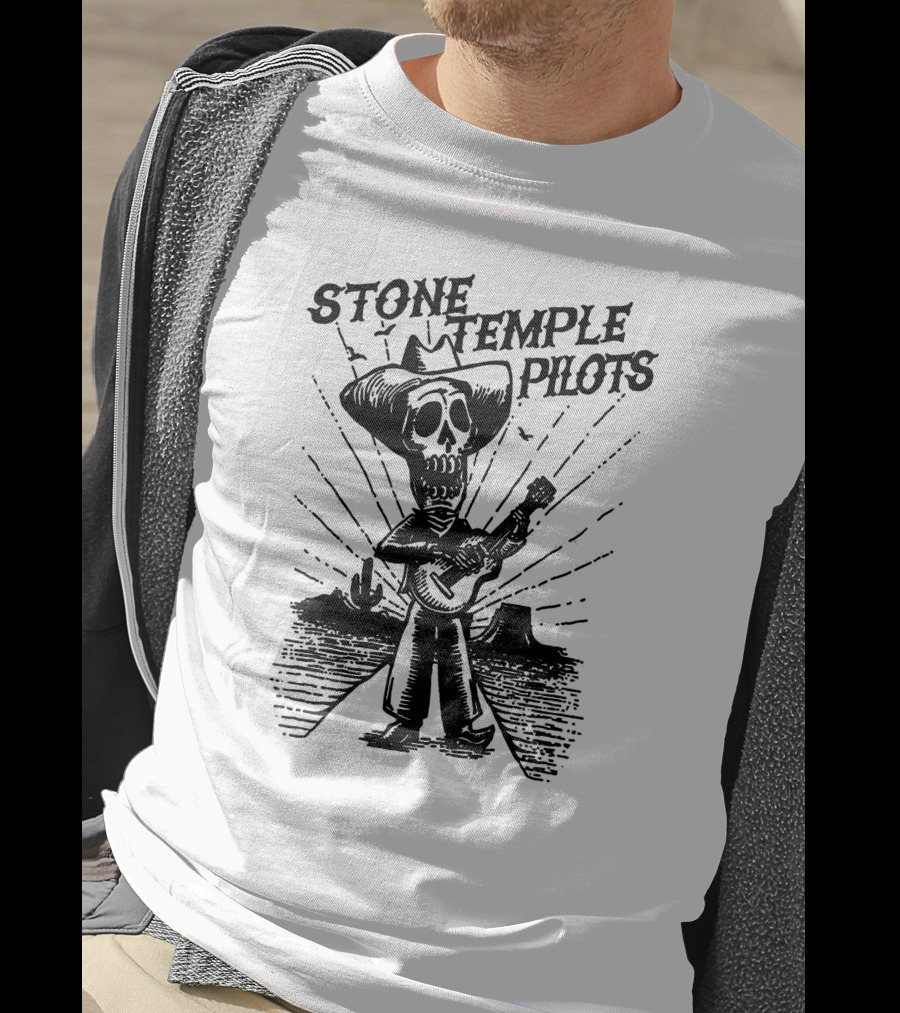 STONE TEMPLE PILOTS Skeleton Cowboy Playing Guitar Desert Scene T-Shirt