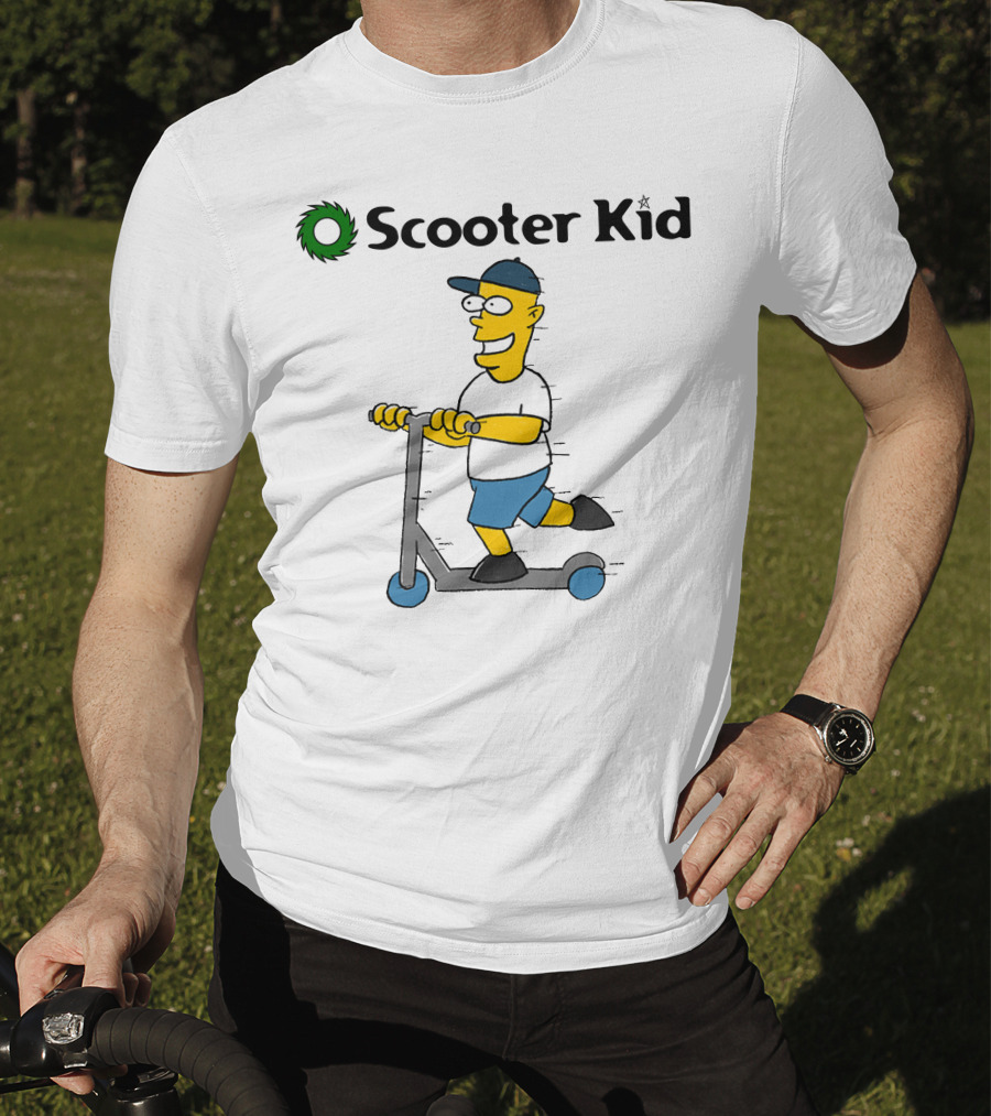 Scooter Kid Cartoon Character Riding Fun T-Shirt