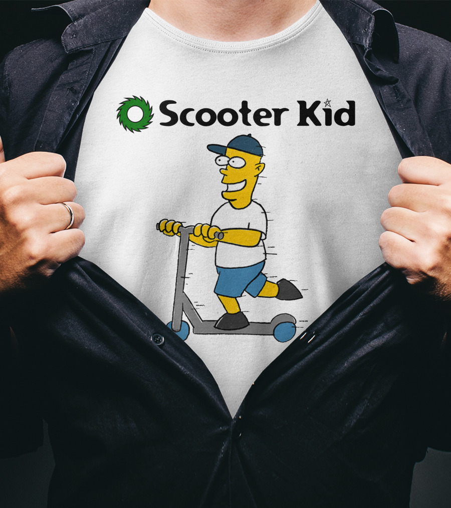 Scooter Kid Cartoon Character Riding Fun T-Shirt