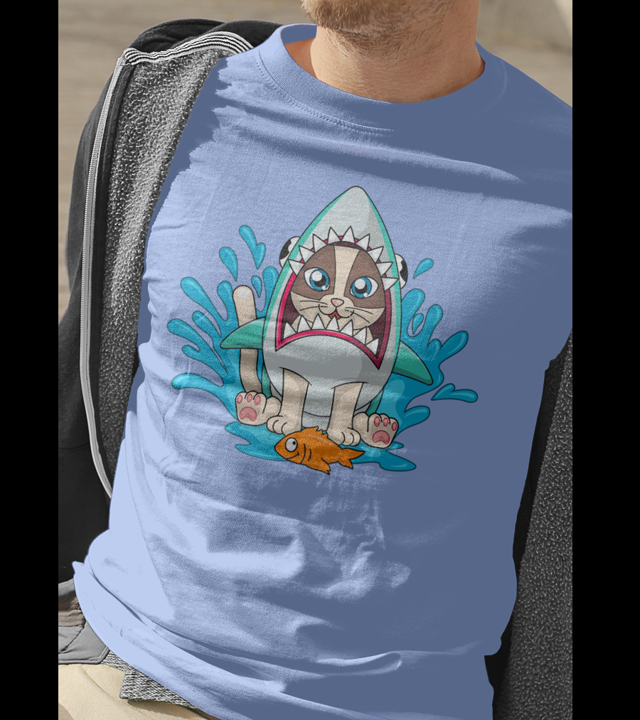 Inquisitormaster Merch Cute Cat Shark Splash Fish T-Shirt
