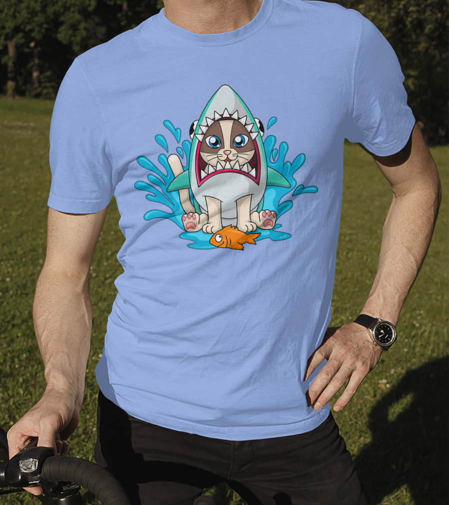 Inquisitormaster Merch Cute Cat Shark Splash Fish T-Shirt