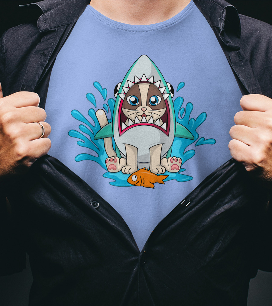 Inquisitormaster Merch Cute Cat Shark Splash Fish T-Shirt