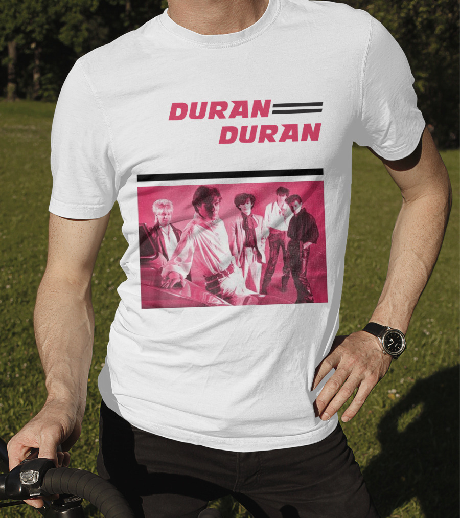 Duran Duran Band Photo With Stylized Logo And Pink Tone T-Shirt