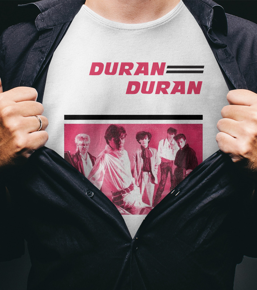 Duran Duran Band Photo With Stylized Logo And Pink Tone T-Shirt