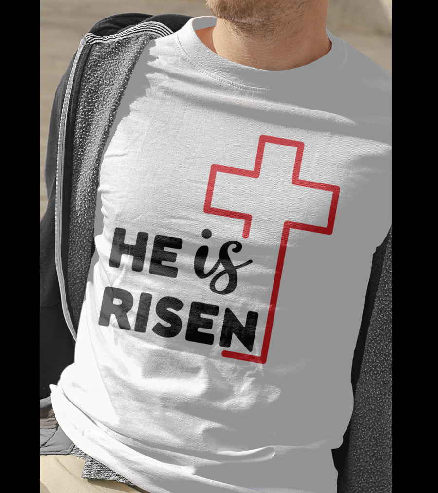 HE IS RISEN Cross Outline T-Shirt