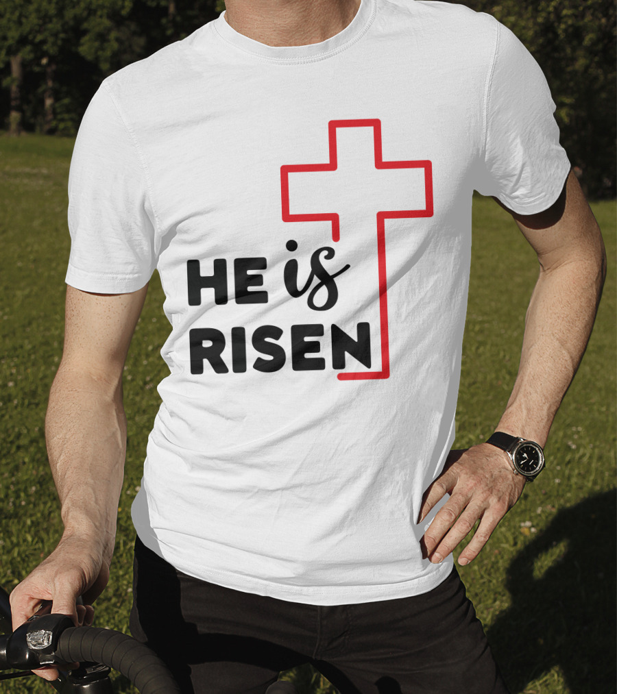 HE IS RISEN Cross Outline T-Shirt