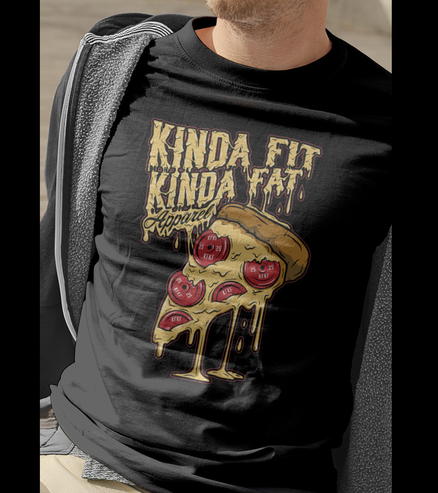 Kinda Fit Kinda Fat Apparel Melting Pizza Slice With Pepperoni Weights T-Shirt