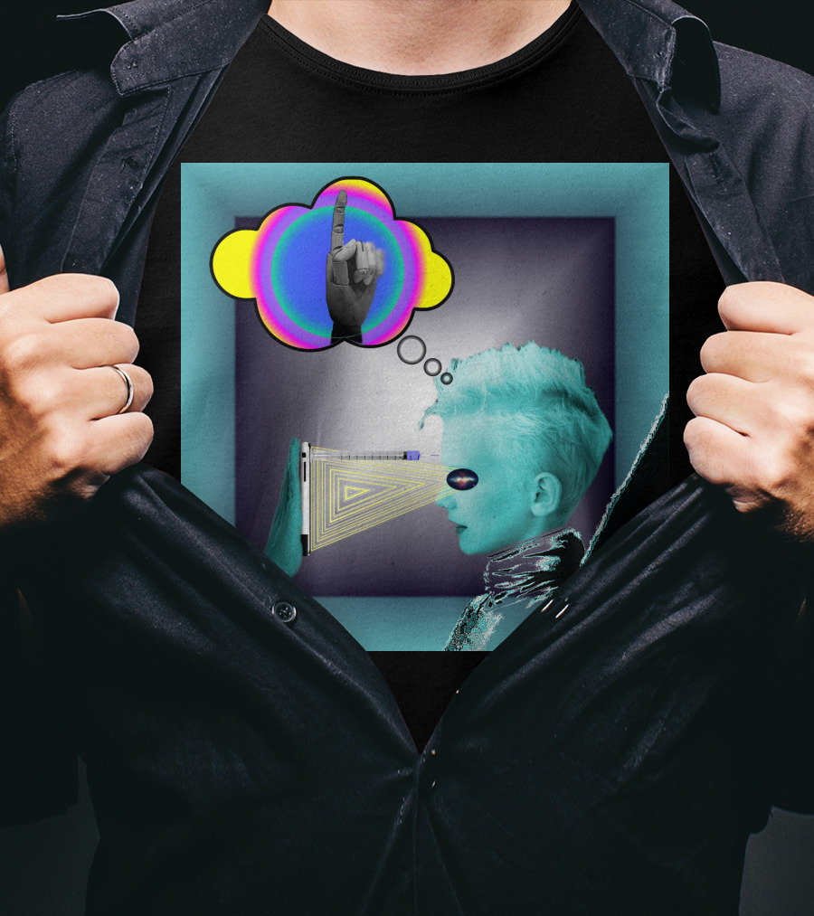 Push In Neon Finger Vision Cube T-Shirt