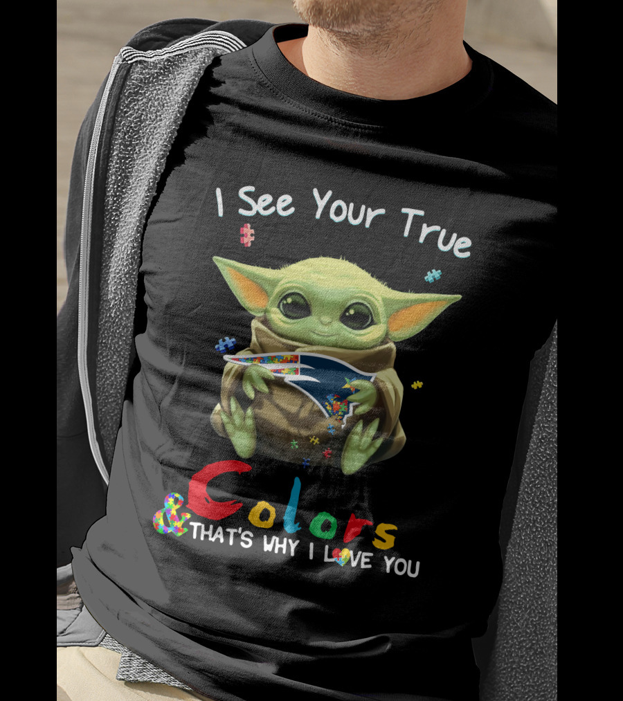 I See Your True Colors New England Patriots Baby Yoda Puzzle T-Shirt
