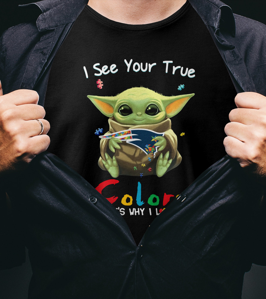 I See Your True Colors New England Patriots Baby Yoda Puzzle T-Shirt