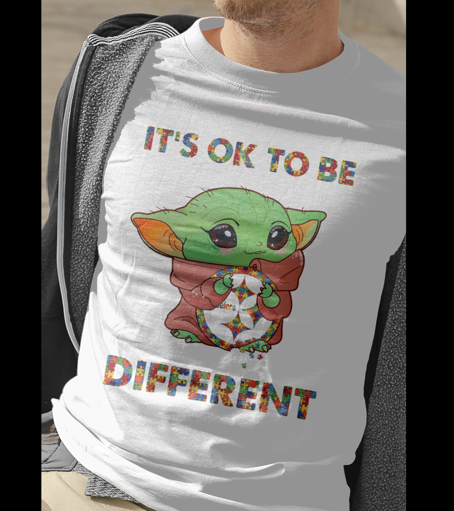 It's Ok To Be Different Baby Yoda Holding Pittsburgh Steelers T-Shirt
