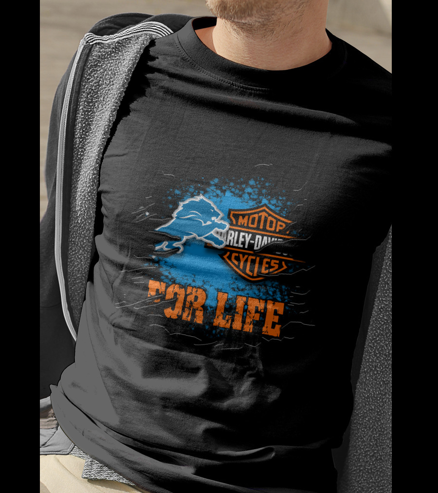 Detroit Lions Harley Davidson Cycles For Life T-Shirt