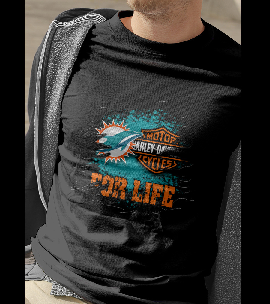 Miami Dolphins Harley Davidson Motorcycles For Life T-Shirt