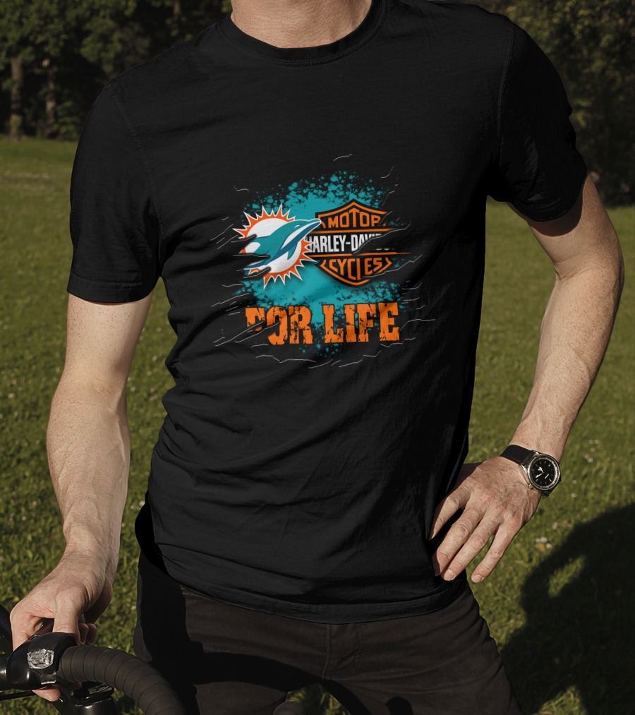 Miami Dolphins Harley Davidson Motorcycles For Life T-Shirt