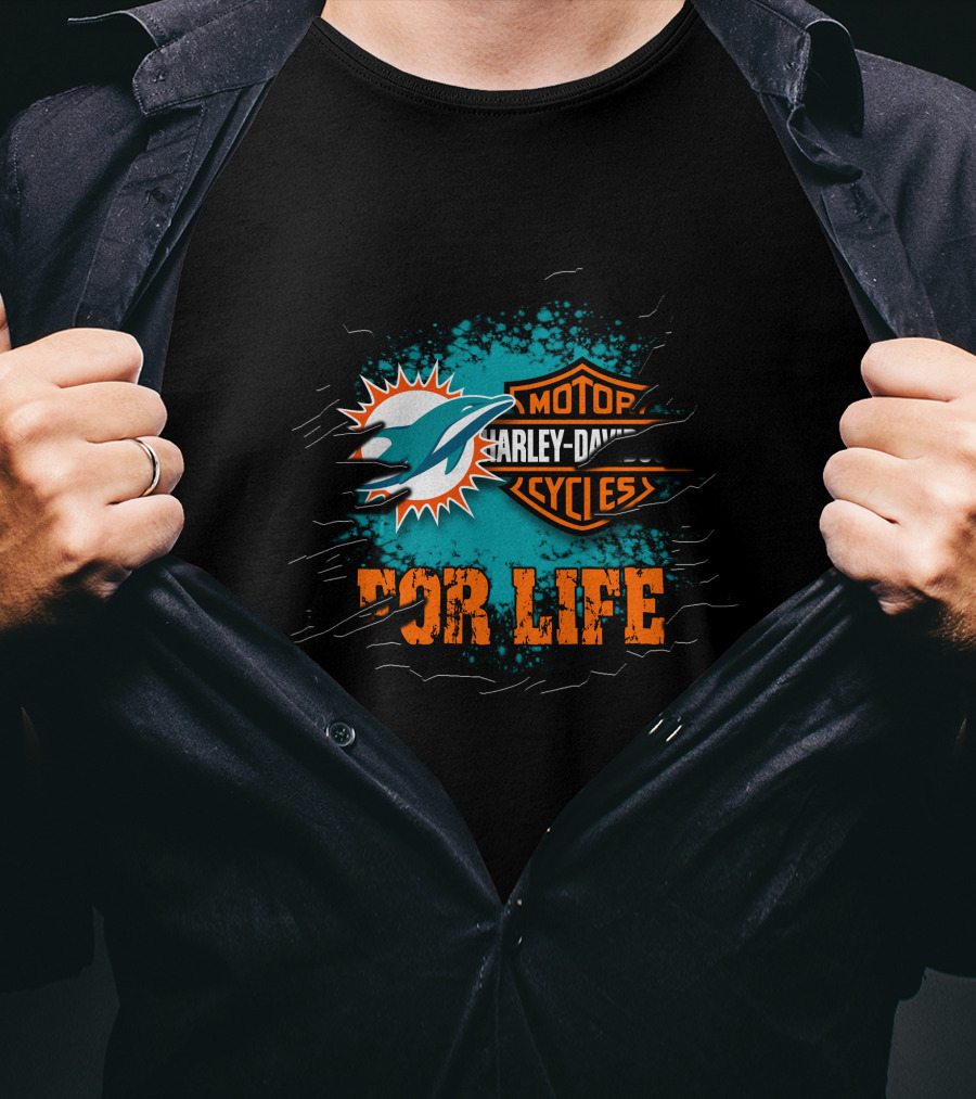 Miami Dolphins Harley Davidson Motorcycles For Life T-Shirt