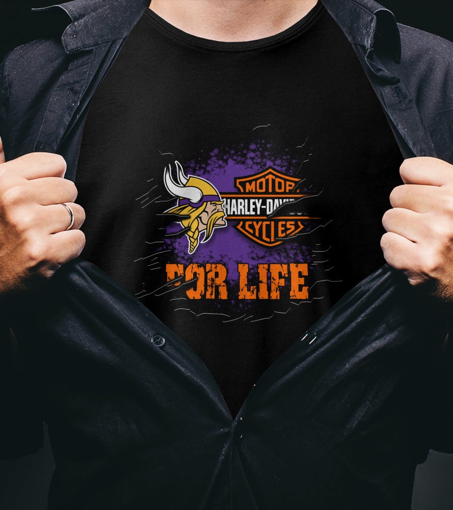 Minnesota Vikings Harley Davidson Motor Cycles For Life T-Shirt