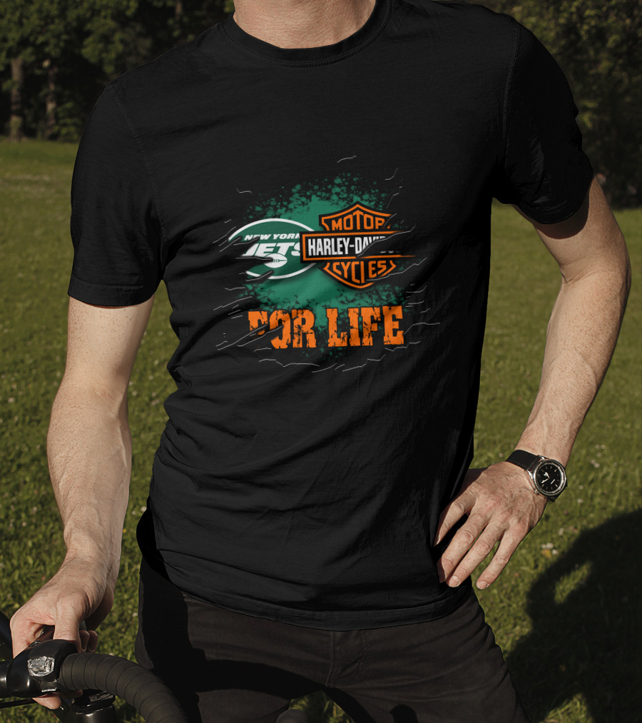 New York Jets Harley Davidson Motor Cycles For Life T-Shirt