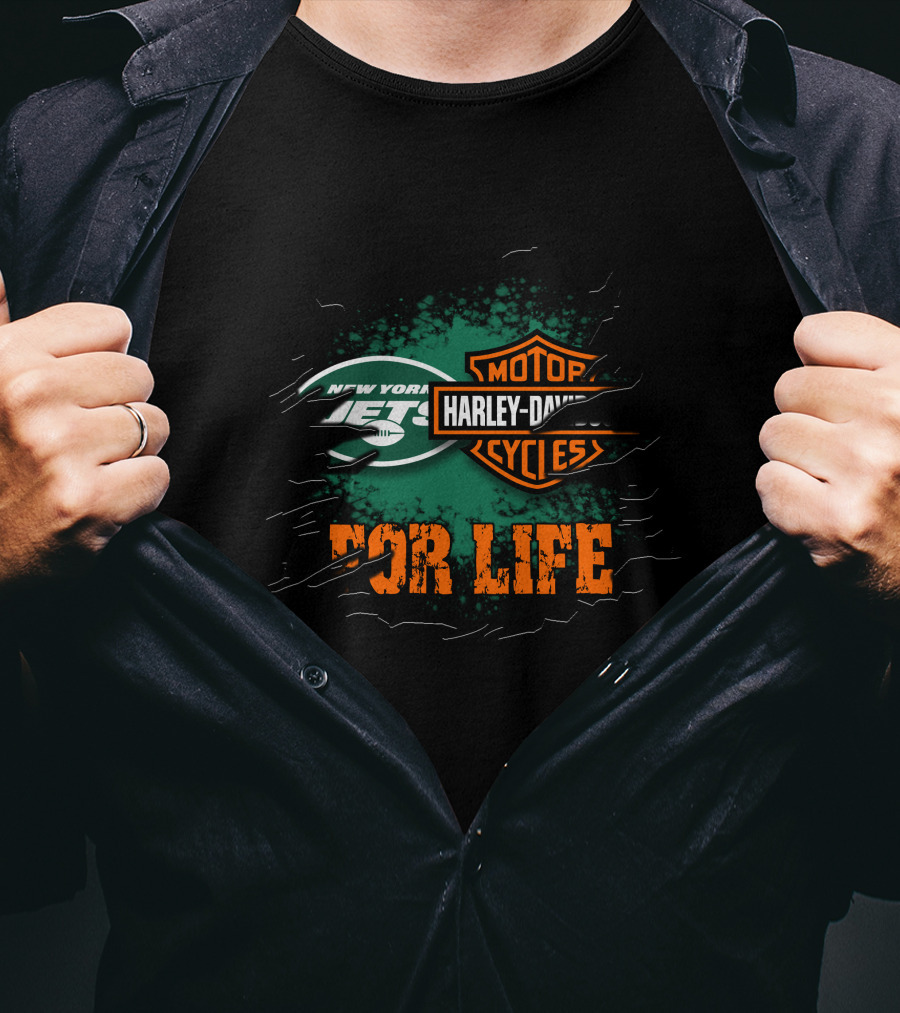 New York Jets Harley Davidson Motor Cycles For Life T-Shirt