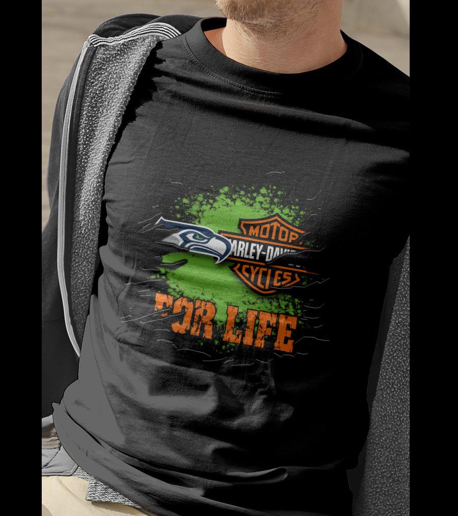 Seattle Seahawks Harley Davidson Cycles For Life T-Shirt