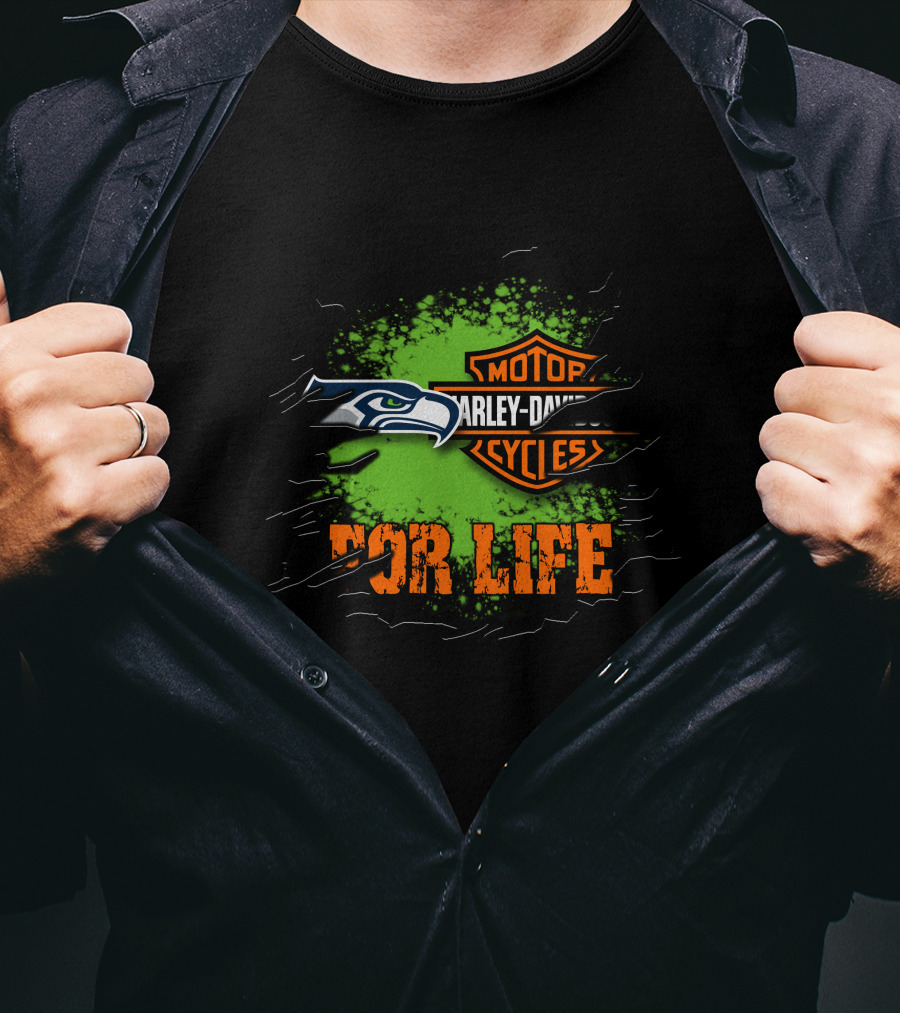 Seattle Seahawks Harley Davidson Cycles For Life T-Shirt