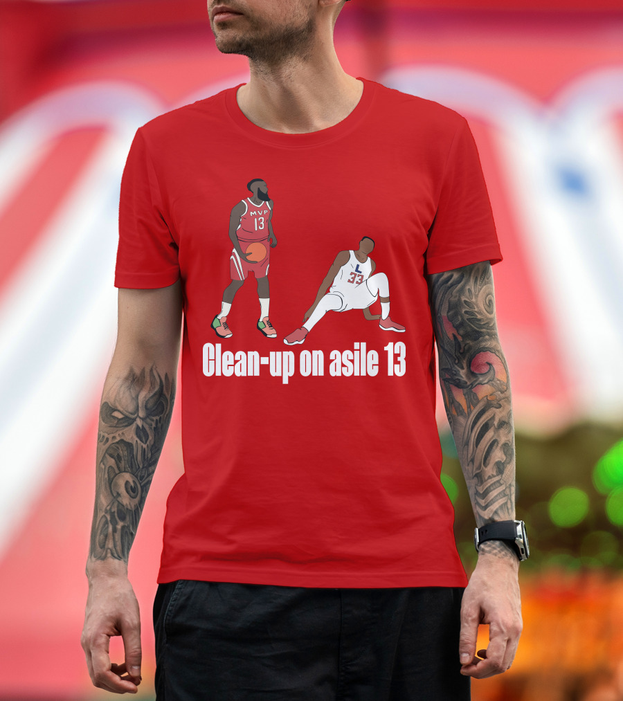 Clean-Up On Asile 13 MVP Number 13 Basketball Action Scene T-Shirt