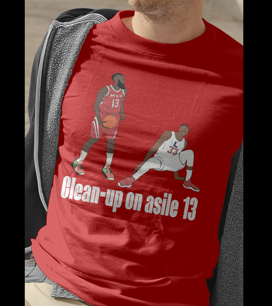 Clean-Up On Asile 13 MVP Number 13 Basketball Action Scene T-Shirt