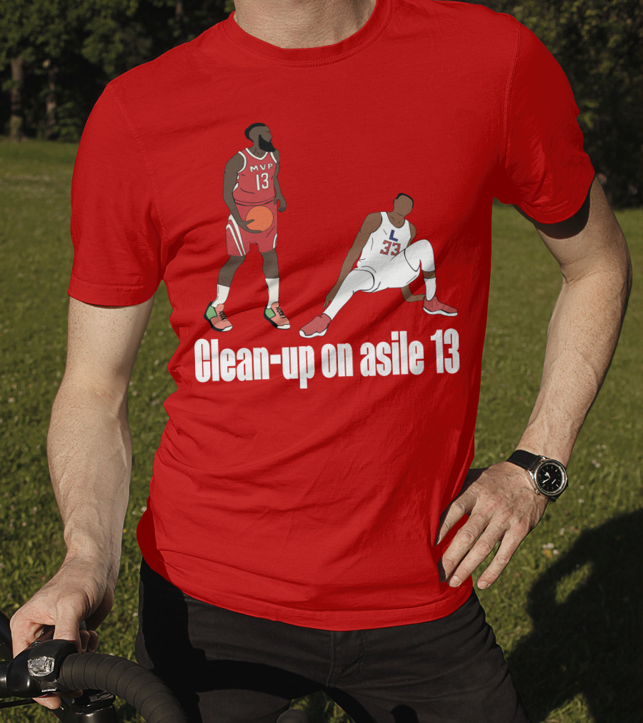 Clean-Up On Asile 13 MVP Number 13 Basketball Action Scene T-Shirt