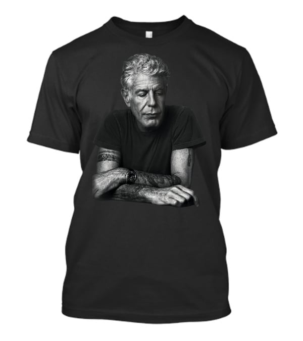 Anthony Bourdain Black And White Portrait With Tattoos T-Shirt