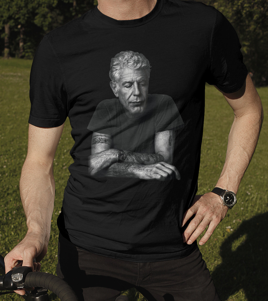 Anthony Bourdain Black And White Portrait With Tattoos T-Shirt