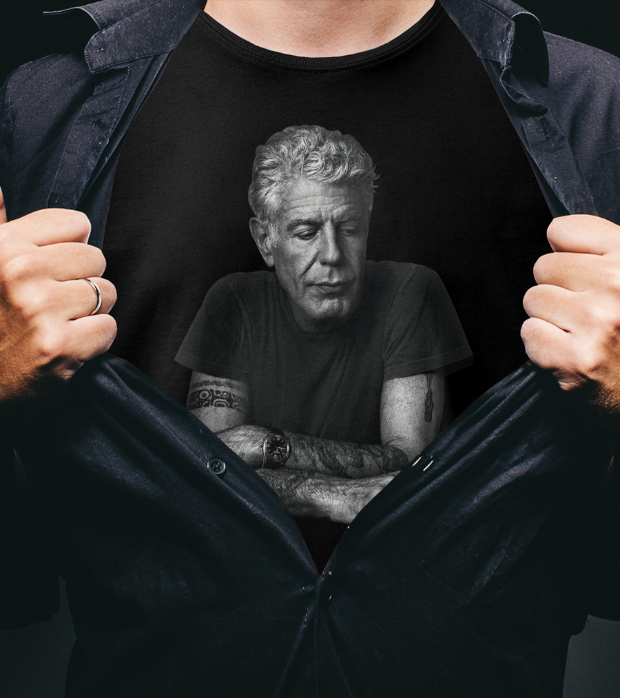 Anthony Bourdain Black And White Portrait With Tattoos T-Shirt