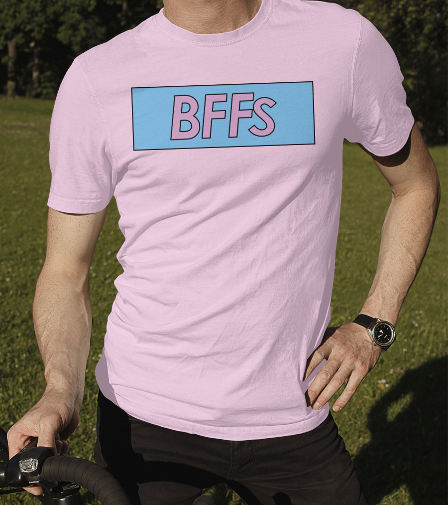 BFFs Podcast Merch Pink And Blue Block Text T-Shirt