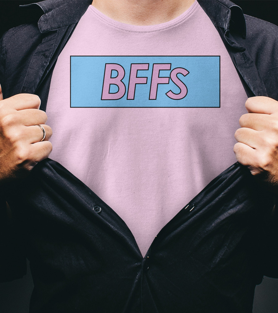 BFFs Podcast Merch Pink And Blue Block Text T-Shirt