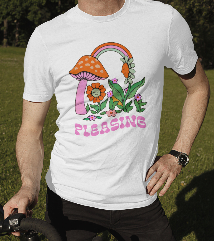 PLEASING Flower Mushroom Rainbow Garden T-Shirt