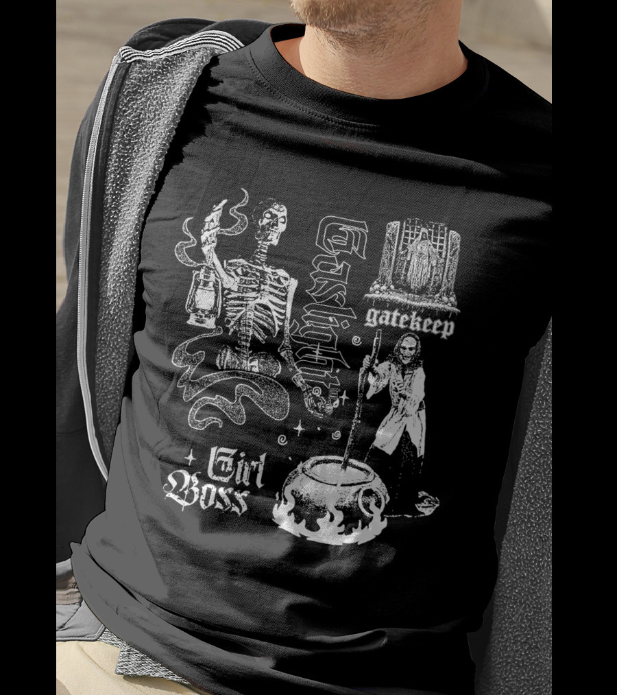 Gaslight Gatekeep Girl Boss Skeleton Witch Cauldron T-Shirt