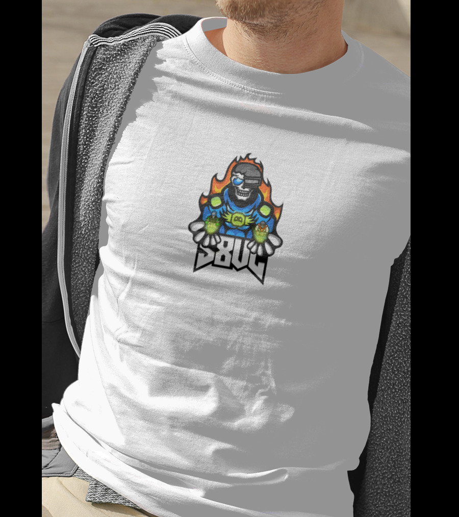 S8UL Gamer Mascot With VR Headset And Fiery Background T-Shirt