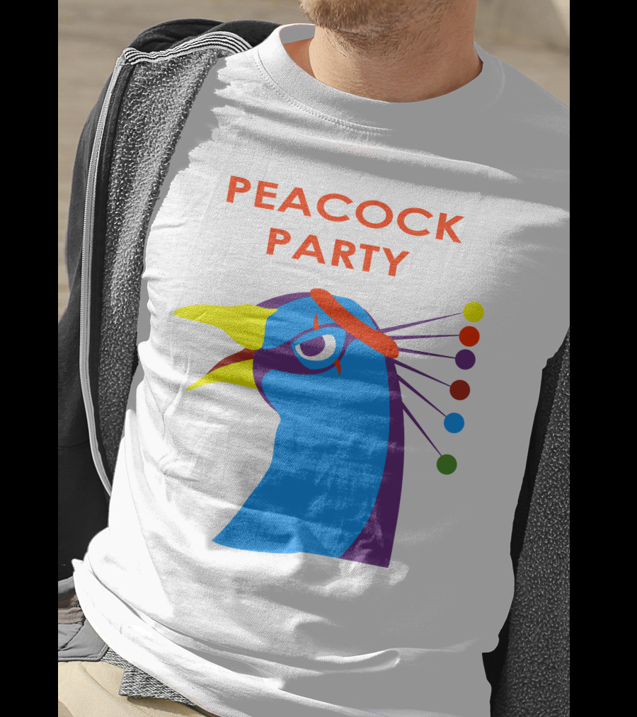 Peacock Party Auburn Blue Bird Colorful Head T-Shirt