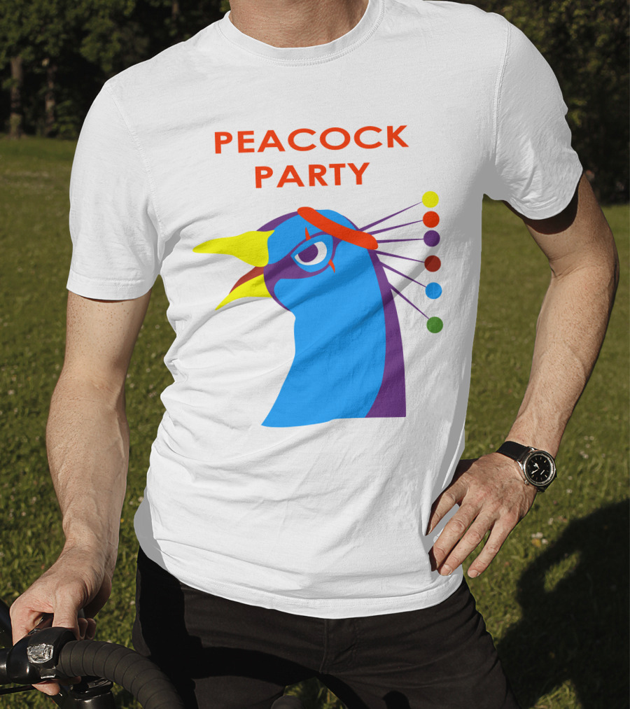 Peacock Party Auburn Blue Bird Colorful Head T-Shirt