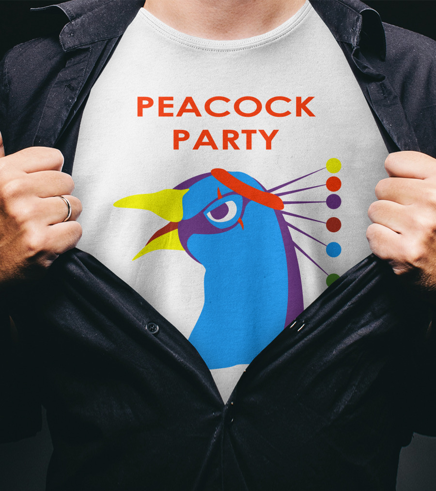 Peacock Party Auburn Blue Bird Colorful Head T-Shirt