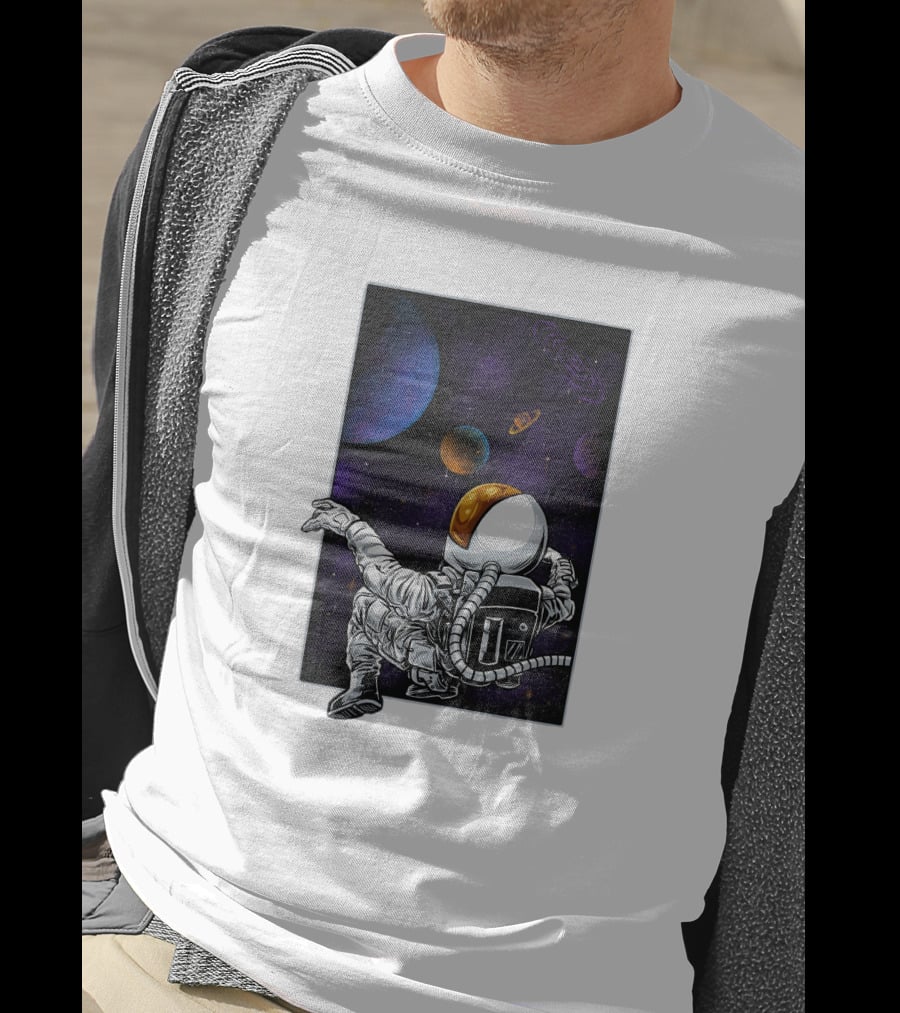 Khimyra Space Dimension Astronaut Planets Background T-Shirt