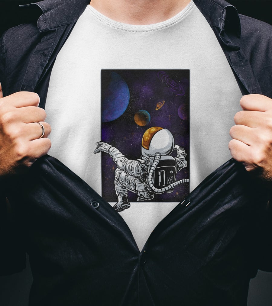 Khimyra Space Dimension Astronaut Planets Background T-Shirt