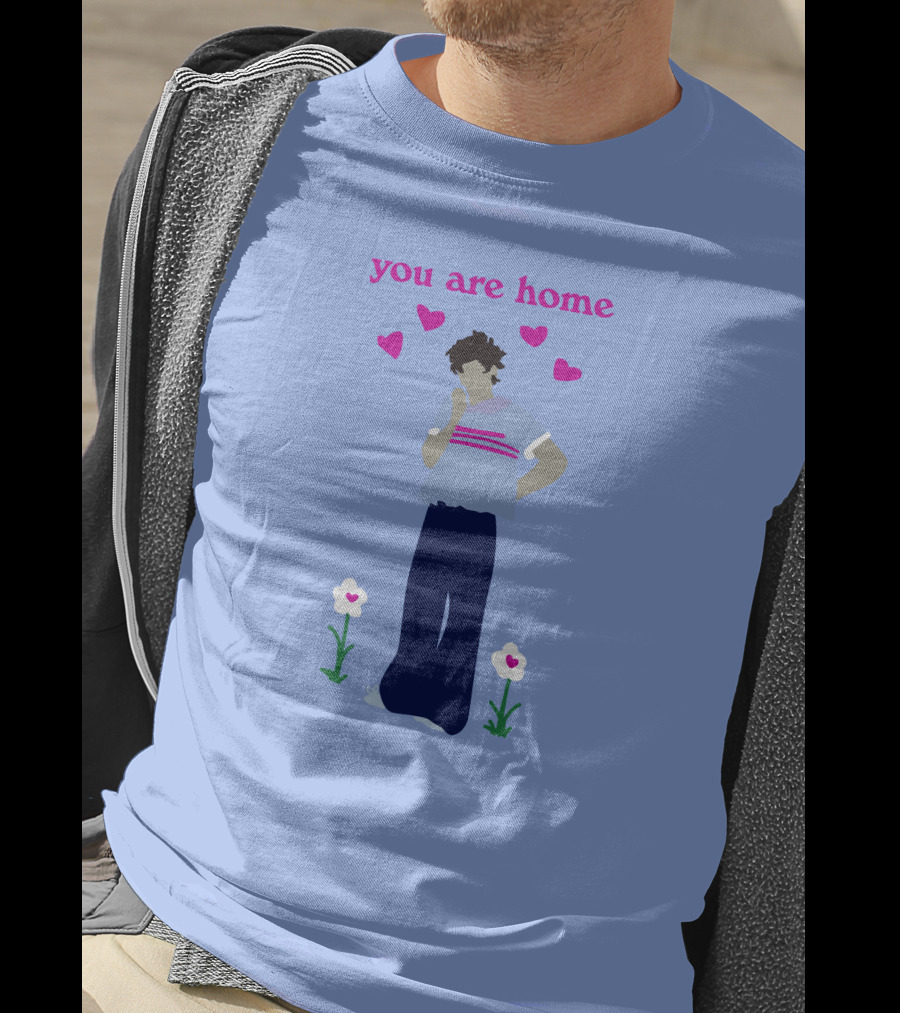 You Are Home Love Heart Flowers Blue T-Shirt