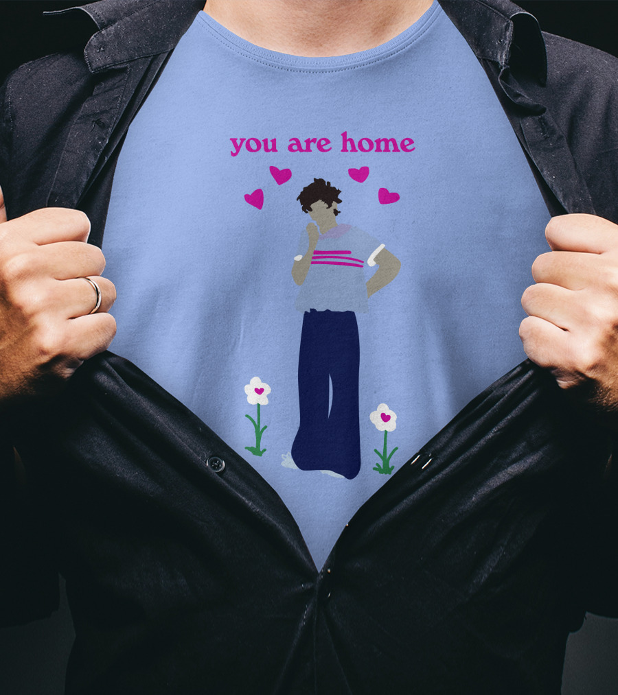 You Are Home Love Heart Flowers Blue T-Shirt