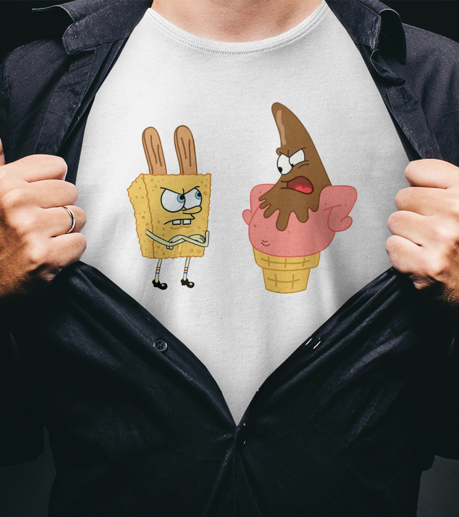Bob Esponja Y Patricio Helado Enfrentamiento Láminas Artísticas T-Shirt