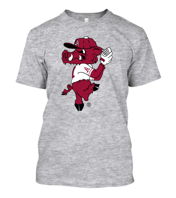 Razorbacks Pitching Ribby Baseball Cartoon Character T-Shirt