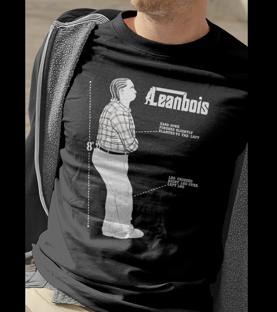Leanbois Hand Down Fingers Slanted To The Left With Leg Crossed Right Over Left T-Shirt