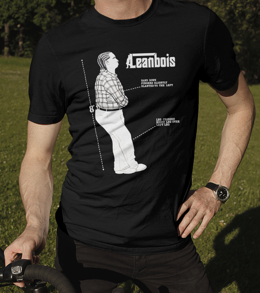 Leanbois Hand Down Fingers Slanted To The Left With Leg Crossed Right Over Left T-Shirt