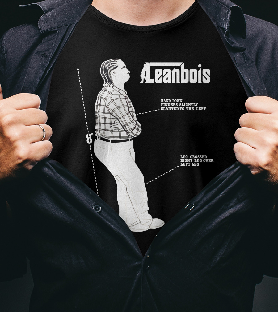 Leanbois Hand Down Fingers Slanted To The Left With Leg Crossed Right Over Left T-Shirt
