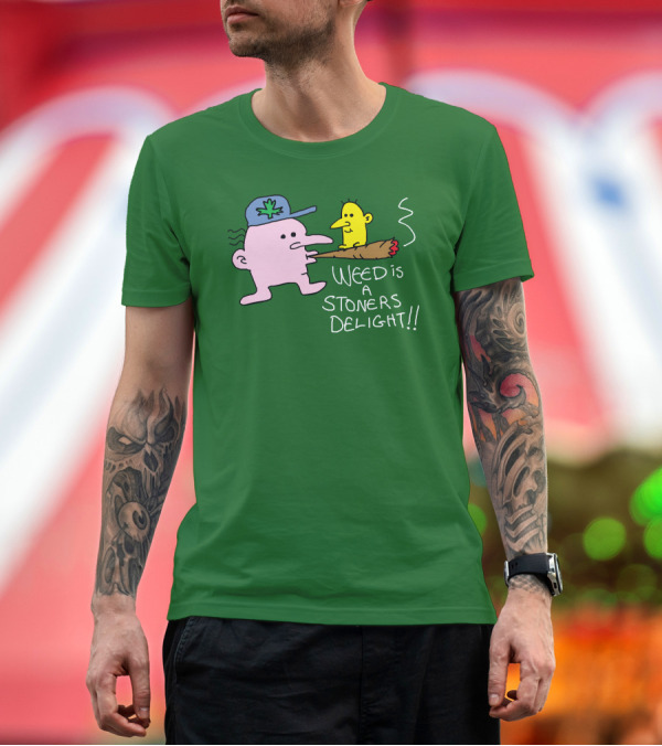 Premium T-Shirt: Weed Is A Stoners Delight Cartoon Characters Smoking Joint T-Shirt Weed Is A Stoners Delight Cartoon Characters Smoking Joint T-Shirt